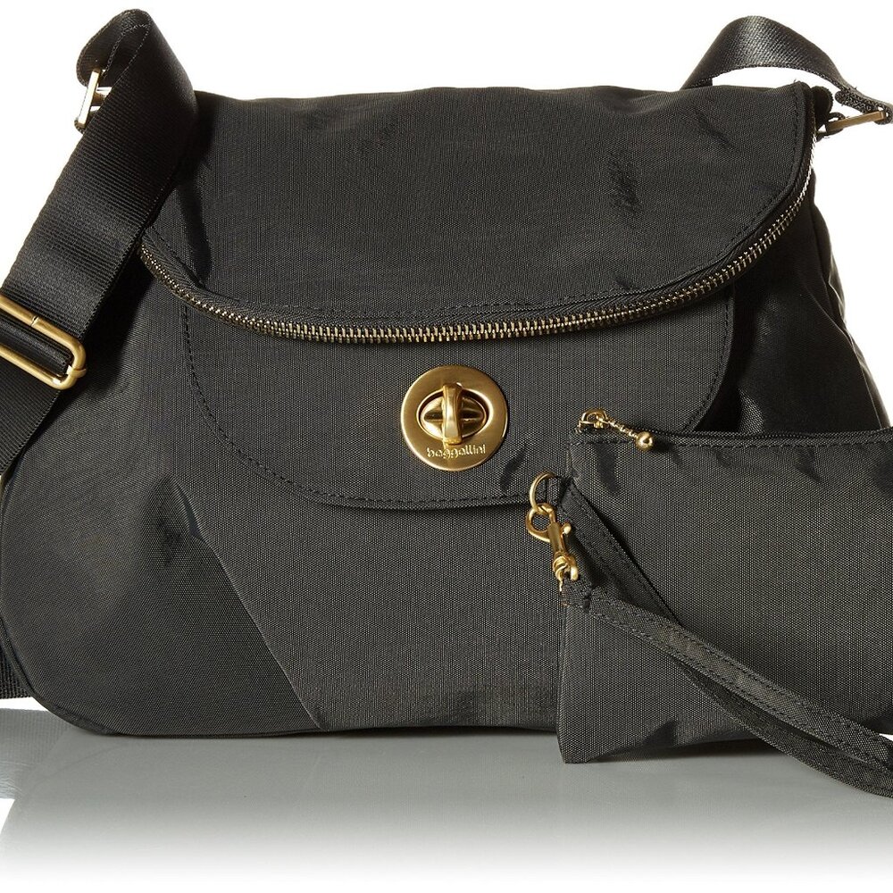 New Baggallini Kuala Flap Zip Hobo Bag Charcoal Grey Lightweight Nylon